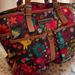 Lily Bloom Playful Garden Travel Bag, large tote, shoulder bag, diaper bag cats